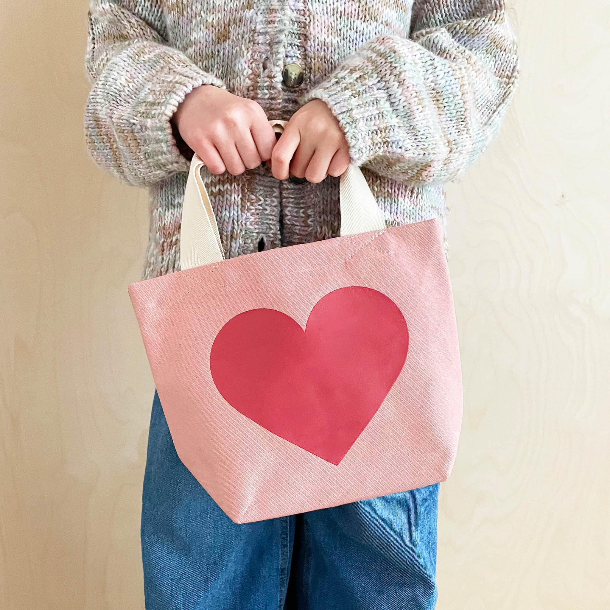 Mini Heart Canvas Tote Bag | Little Pink Bag for Kids | Children
