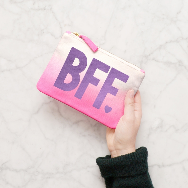 Bag for BFF Makeup Bag for Friend Galentines Day Gift Cosmetics Purse for Friend BFF Ombre Zipper Pouch Alphabet Bags image 2
