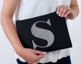 SECONDS - Initial Clutch Pouch - Personalised Gift For Her - Monogram Clutch - Canvas Makeup Bag - Canvas Makeup Bag - Teen birthday gift