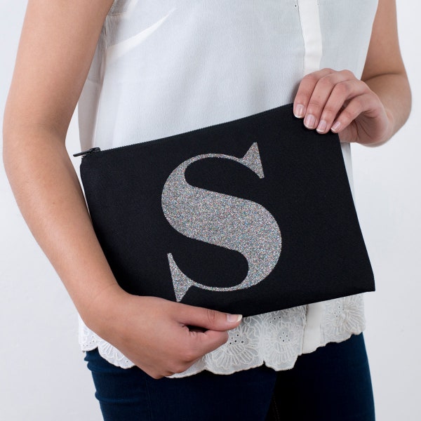 SECONDS - Initial Clutch Pouch - Personalised Gift For Her - Monogram Clutch - Canvas Makeup Bag - Canvas Makeup Bag - Teen birthday gift