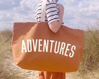 Adventures Extra Large Canvas Tote Bag | Oversized Weekender Shopper | Giant Canvas Carryall | Gift for Her