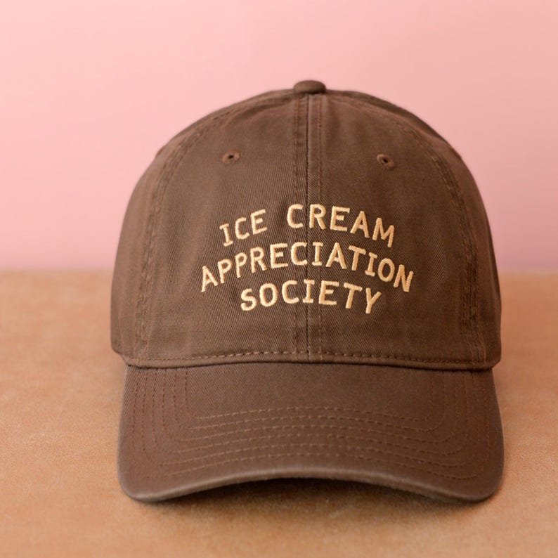 Ice Cream Appreciation Society Cotton Baseball Cap | Embroidered Dad Hat | Ice Cream Lover Gift Cocoa