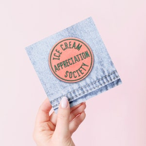 Ice Cream Appreciation Society Embroidered Patch - Embroidered Iron-On Patches - Patch - Iron on Patch - Iron On Sew On Patch - Peach Badge