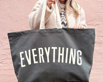 Extra Large Grey Canvas Tote Bag | Everything Really Big Bag | Oversized Shopper | Weekender & Grocery Bag | Thoughtful Gift for Her