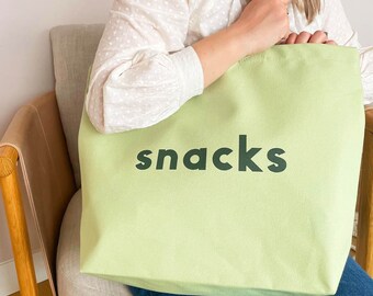 Snacks Canvas Bag - Canvas Tote - Cotton Shopper - Carry Snacks Bag - Canvas Tote Bag -  Canvas Bag - Canvas Shopper Bag - Large Tote Bag