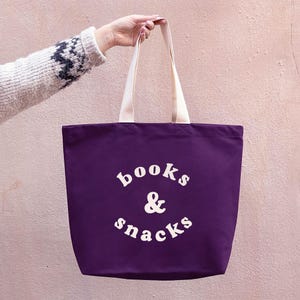 Livres et collations - Sac en toile - Cabas en toile - Grand sac fourre-tout en toile - Sac en toile - Sac cabas en toile - Grand sac fourre-tout - Cartable d'école - Violet
