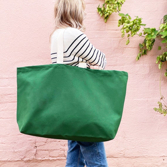 エコバッグ GREEN STUFF Nonchalantly boxy shopper bag 53 vivid cotton pu Green Canvas Oversized Bag - Large Weekend Bag - Giant