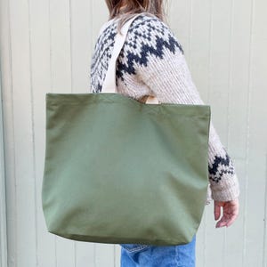Sac fourre-tout en toile vert olive - Grand sac fourre-tout - Sac cabas en toile kaki - Sac fourre-tout de qualité supérieure - Grand sac en toile - Sac en toile uni
