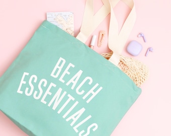 Bolso de lona esencial para la playa / Bolso grande de playa y vacaciones verde cristal / Bolso de lona para uso diario / Regalo divertido para ella