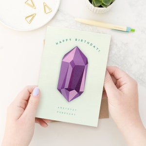 February Birthstone Birthday Card Amethyst Birthday Card Gemstone Card Greeting Card Birthday Card for Her Modern Birthday Card image 2