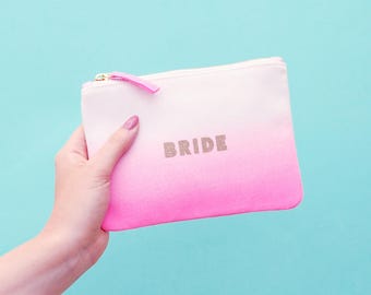 Bride Pouch - Bride Clutch Bag - Wedding Makeup Bag - Small Engagement Gift - Bridal Party - Ombre Bride Pouch - Alphabet Bags