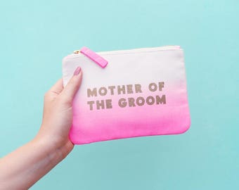 Mother of the Groom Gift - Wedding gift - Mother Groom Makeup Bag - Bridal party Gift - Ombre Mother Groom Pouch - Alphabet Bags