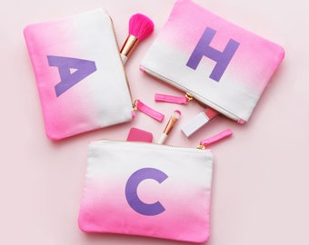 Personalised Ombre Pouch - Initial Pouch - Hot Pink Purse - Monogrammed Bag - Alphabet Cosmetics Bag - Christmas gift - Stocking Filler