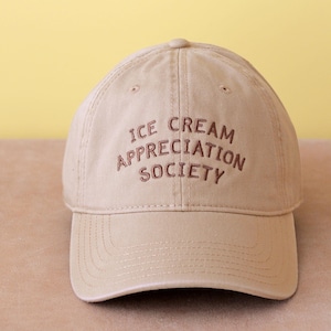 Ice Cream Appreciation Society Cotton Baseball Cap | Embroidered Dad Hat | Ice Cream Lover Gift Butterscotch
