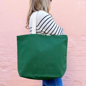 Green Canvas Tote Bag - Large Market Tote - Dark Green Canvas Shopper - Premium Quality Tote Bag - Large Canvas Bag - Plain Canvas Bag