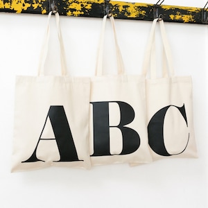 Initial Tote Bag Personalized Tote Bag Canvas Bag Letter Tote Reusable Canvas Tote Bag Letter Bag Shopping Bag Alphabet Bags image 3