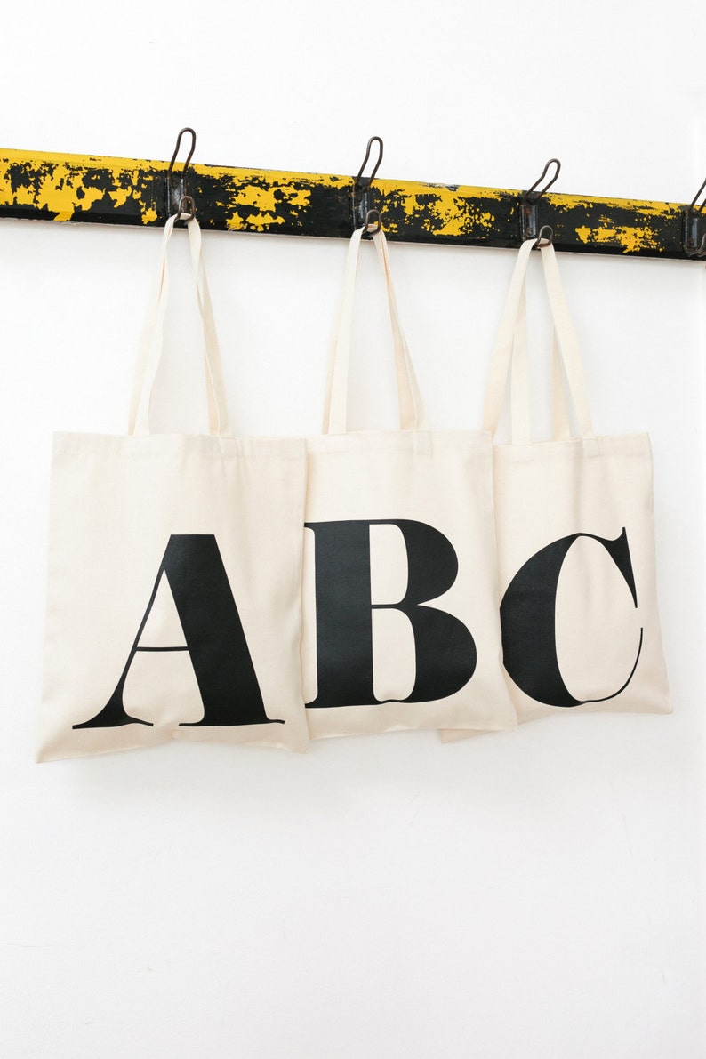 Initial Tote Bag Personalized Tote Bag Canvas Bag Letter Tote Reusable Canvas Tote Bag Letter Bag Shopping Bag Alphabet Bags image 3
