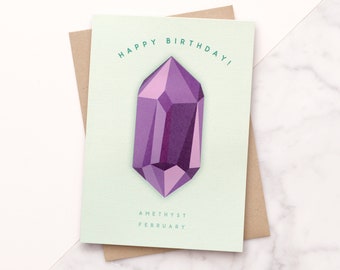 February Birthstone Birthday Card -  Amethyst Birthday Card - Gemstone Card - Greeting Card - Birthday Card for Her - Modern Birthday Card