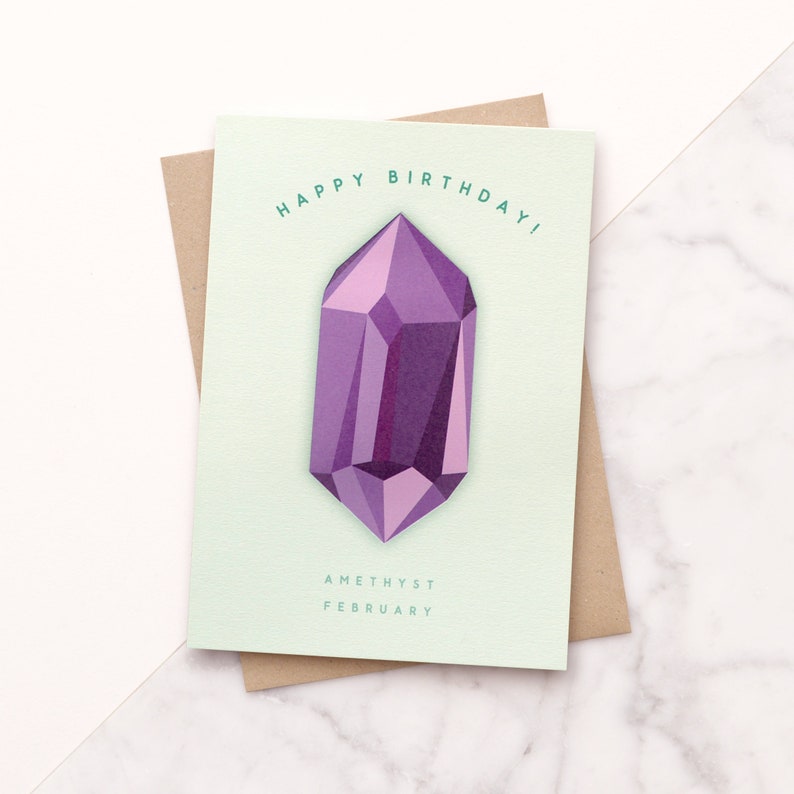 February Birthstone Birthday Card Amethyst Birthday Card Gemstone Card Greeting Card Birthday Card for Her Modern Birthday Card image 1