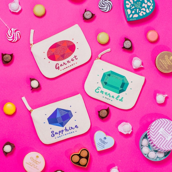 Birthday Makeup Bag Cute Birthday Gift For Friend Custom Birthstone Personalised Birthday Gift Birthstones Pouch Alphabet Bags