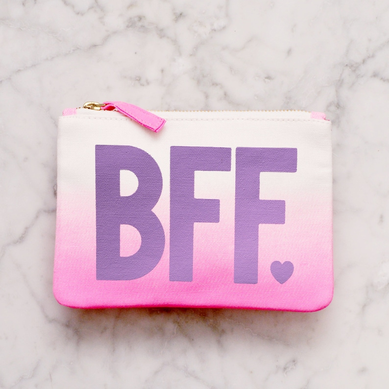 Bag for BFF Makeup Bag for Friend Galentines Day Gift Cosmetics Purse for Friend BFF Ombre Zipper Pouch Alphabet Bags Purple on Pink Ombre