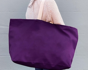 プラム特大キャンバストートバッグ | 特大ショッピングバッグ | 大容量ウィークエンドバッグ | 再利用可能な食料品トートバッグ | 彼女への実用的なギフト