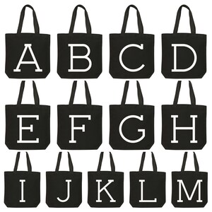 Personalised Black Initial Tote Bag Alphabet Initial Tote Shoulder Bag Black Canvas Shoulder Bag Canvas Initial Bag Alphabet Bags image 5