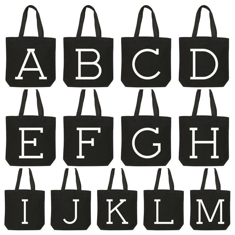 Personalised Black Initial Tote Bag Alphabet Initial Tote Shoulder Bag Black Canvas Shoulder Bag Canvas Initial Bag Alphabet Bags image 5