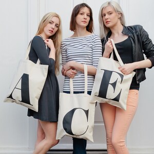 Initial Tote Bag Personalized Tote Bag Canvas Bag Letter Tote Reusable Canvas Tote Bag Letter Bag Shopping Bag Alphabet Bags image 4