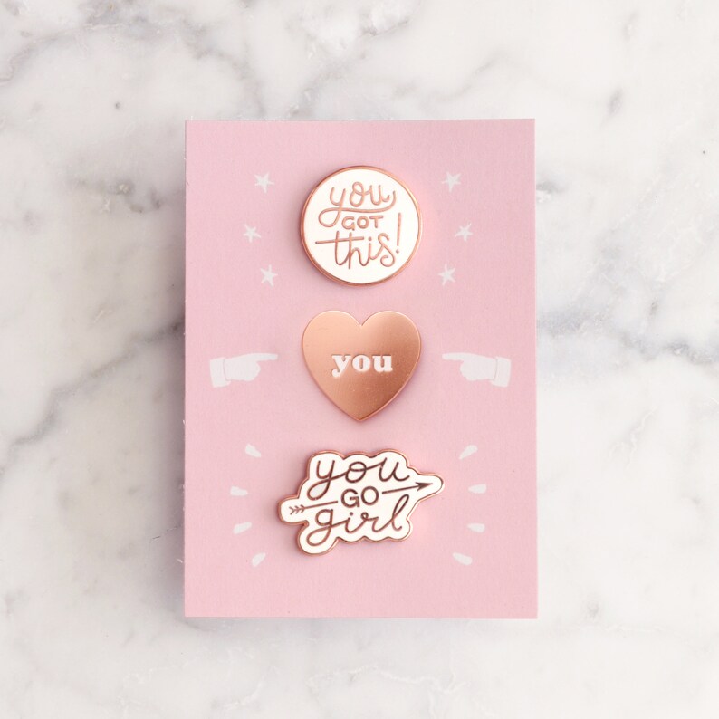 Set of 3 Enamel Pins Positive Pins Fun Pin Badges You Got This Hard Enamel Pin Enamel Pin Slogan Pins Flair Motivational Pin image 3