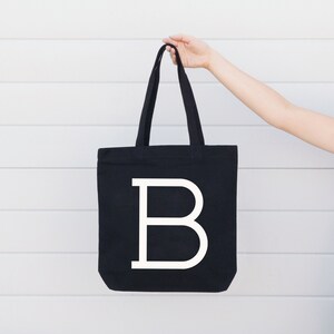 Personalised Black Initial Tote Bag Alphabet Initial Tote Shoulder Bag Black Canvas Shoulder Bag Canvas Initial Bag Alphabet Bags image 2