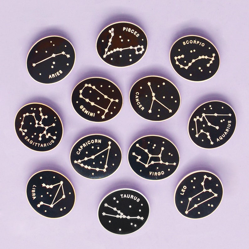 Zodiac Pin Constellation Enamel Pin Hard Enamel Pin Zodiac Sign Badge Pins Flair Birthday Pin Badge Celestial Gift Pin Badge image 1