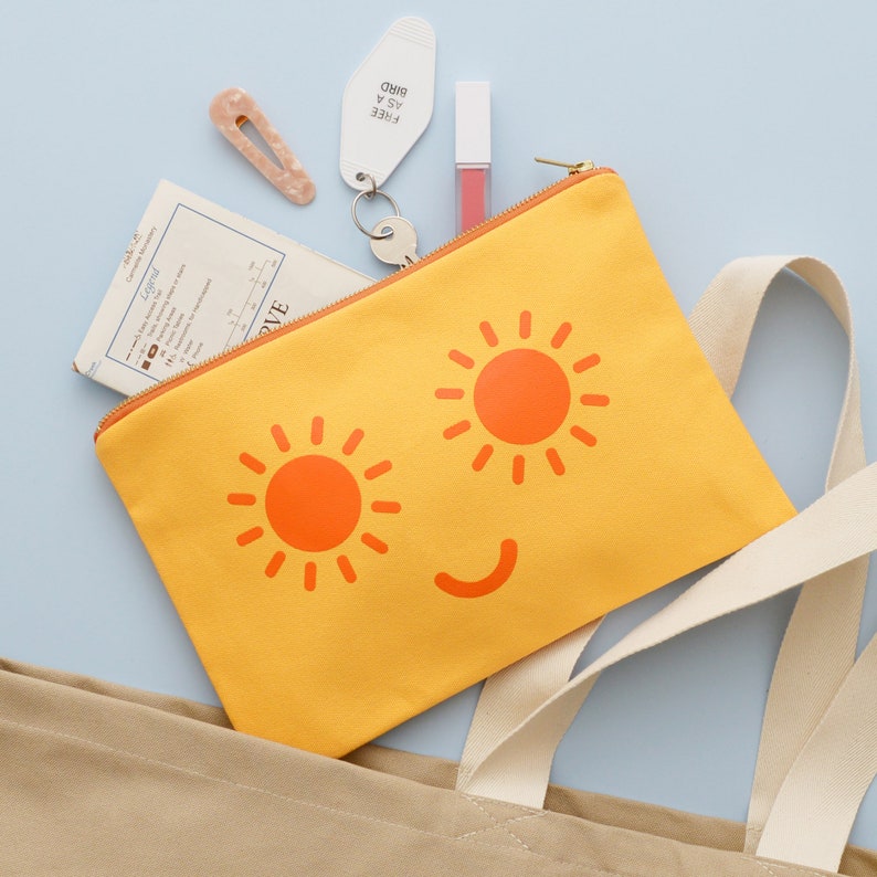Sunshine Eyes Canvas Pouch Yellow Pouch Canvas Makeup Bag Canvas Zip Pouch Zipper Pouch Clutch Bag Toiletry Bag Holiday Pouch image 2