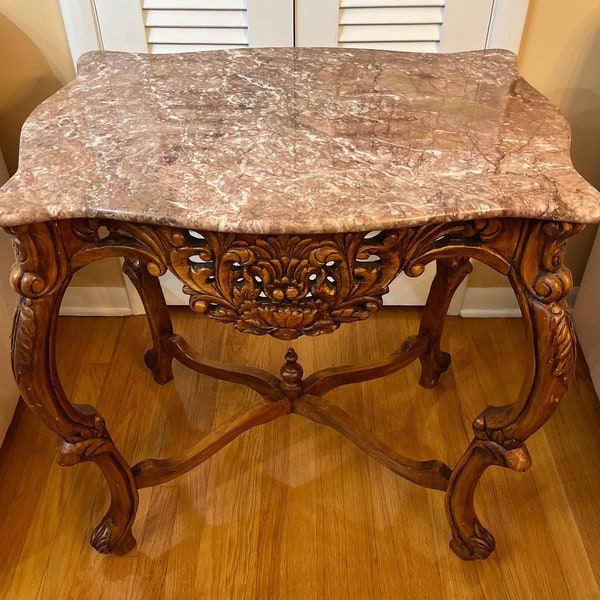 Vintage French Luis XV Style Rouge Marble Top Side Table