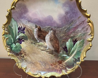 Antique Limoges French Game Bird Charger Plate - Signed Dubois