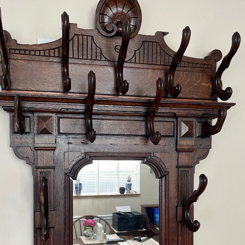 Antique Victorian Mirrored Hall Tree Etsy