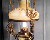 Antique French Victorian Hanging Oil Lamp Converted to Electric Chandelier