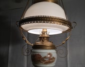 Antique Bradley Hubbard Hanging Parlor Lamp - Oil Lamp Converted to Electric Chandelier