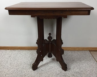 Antique Victorian Eastlake Carved Walnut Parlor / Side Table