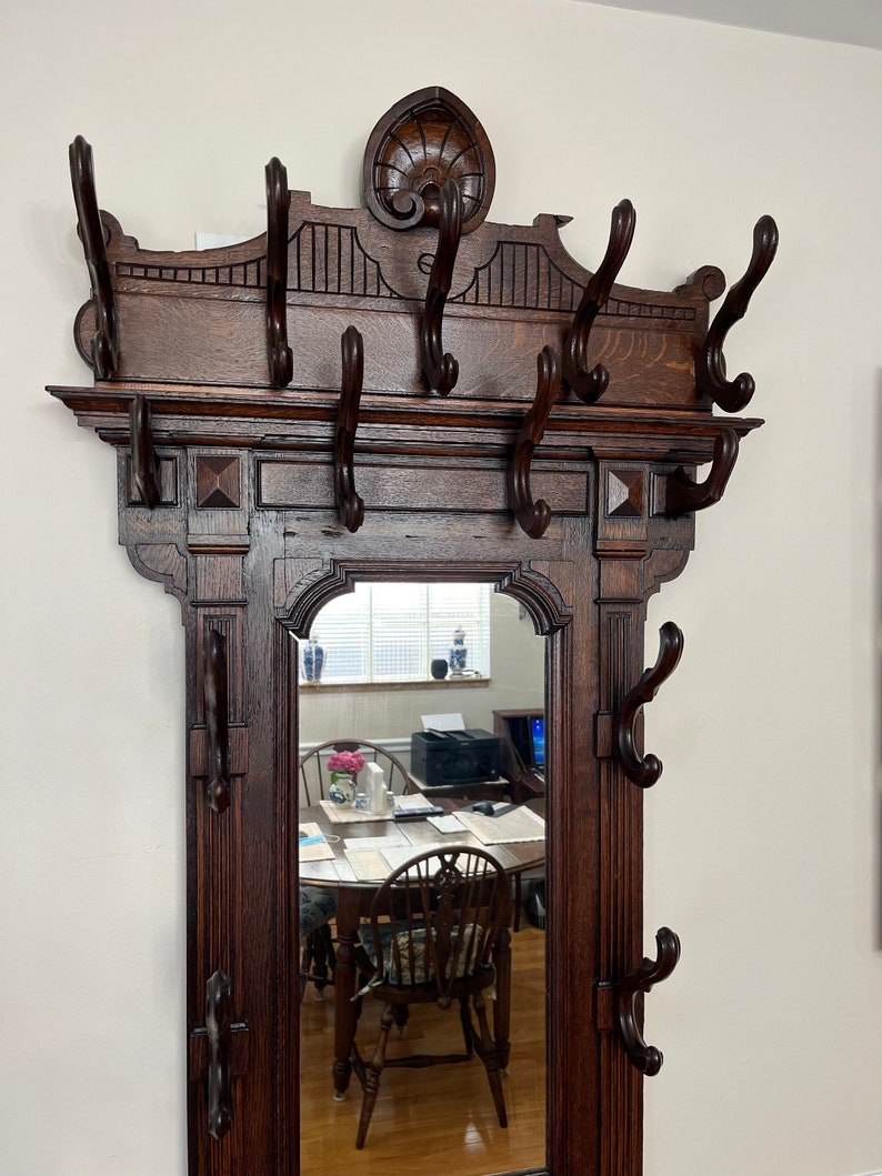 Antique Victorian Mirrored Hall Tree Etsy