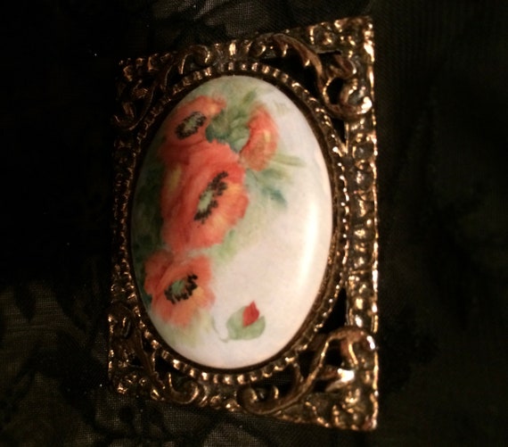 Vintage Porcelain Brooch Hand Painted - image 1