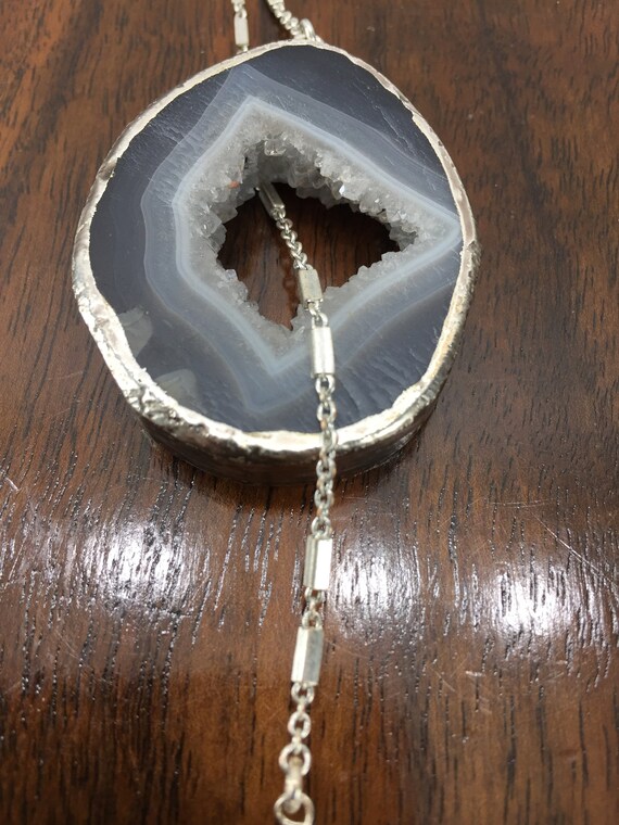 Vintage Geode Silver Tone Necklace - image 4