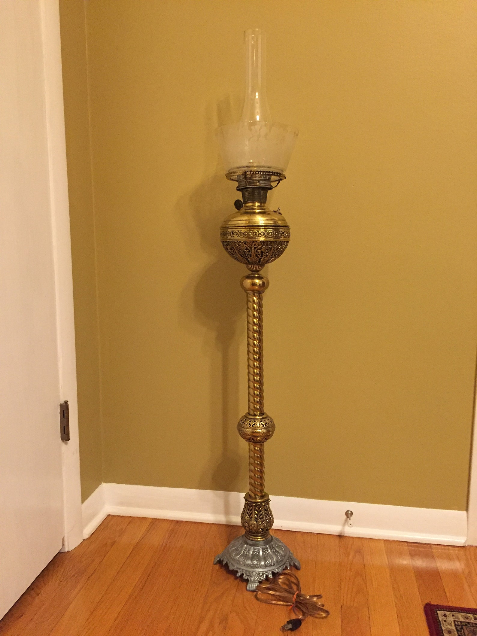 Antique Brass Piano Floor Oil Lamp Converted to Electrical | Etsy