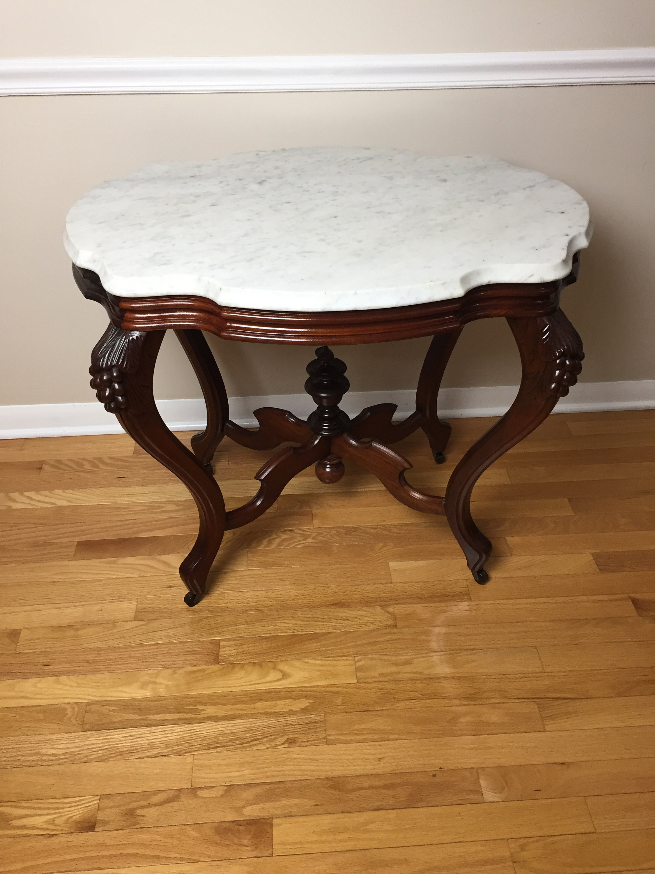 Antique Large Victorian Walnut Turtle Top Marble Table