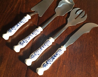 Vintage Stainless and Porcelain Cake / Pie Server - Set of 4