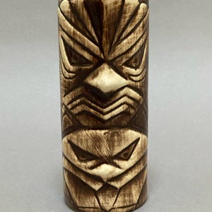 vintage ceramic tiki mug cup, Hawaiian Polynesian totem design, marked Tiki Lin