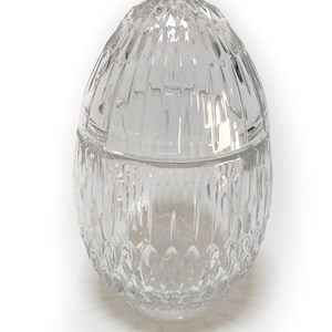 Vintage Crystal Egg Trinket Box: Pressed Glass Candy Dish