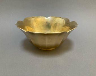 vintage solid brass bowl, 8 inches, lotus shape, with label made in India