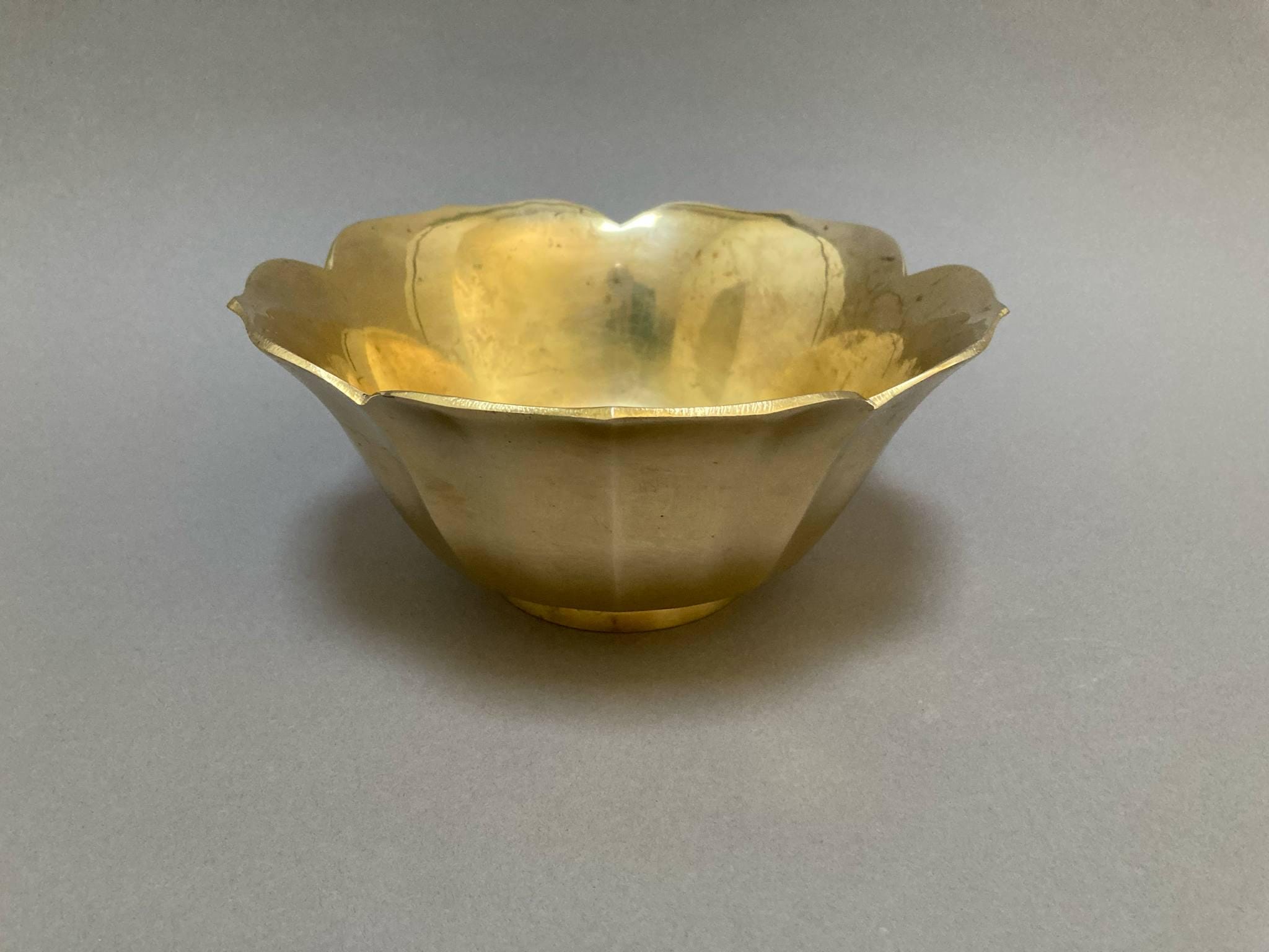 Vintage Solid Brass Bowl, 8 Inches, Lotus Shape, With Label Made