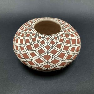vintage hand decorated polychrome ceramic seed pot, signed by Julio Ledezma, Mata Ortiz, Mexico